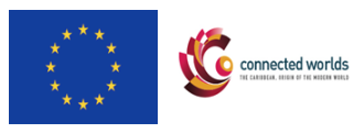 bandera azul con circulo de estrellas y logo de Connected Worlds: The Caribbean, Origin of the Modern World