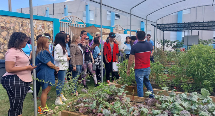 Participantes frente al huerto