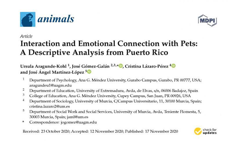 Imagen sobre artículo Interaction and Emotional Connection with Pets: A Descriptive Analysis from Puerto Rico 